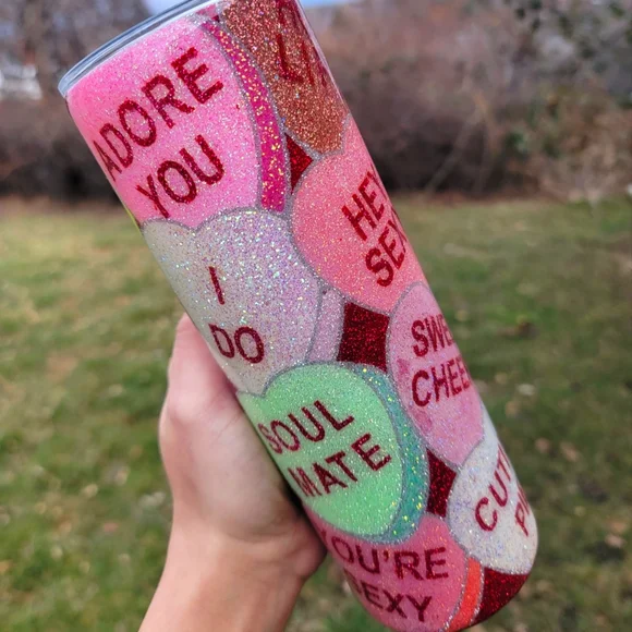 🆕️Custom, 20oz, Valentines Day, Candy Hearts, Stainless Steel Tumbler ♥️ - Picture 3 of 15